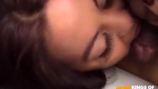 Black And White Guys Fuck A Asian Girl With Tight Pussy And Mouth On The Bed