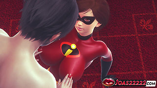 Helen Parr The Incredibles Gets an Orgasm from Breast Play and Cunnilingus - Fingering Her Tight Pussy in 3D Animation