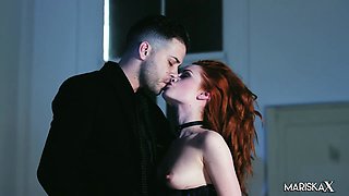 Redhead slut MariskaX is a seductive mistress with small tits and a tight mouth