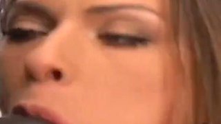 Brunette has interracial sex and she sucks and fucks black cock for her creampie