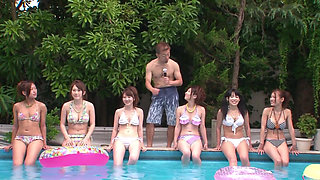 Group sex session with summer girls by the pool