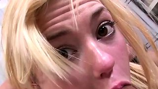 Blonde teen with a glasses having hardcore group sex
