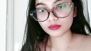 Woman wearing cleavage glasses
