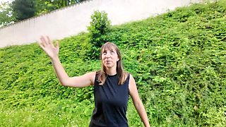 Amateur Hungarian MILF Rea sucks dick behind church in outdoor public sex
