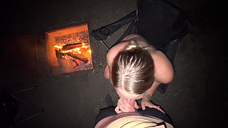 Masturbating in the Open While Camping and Sucking Cock