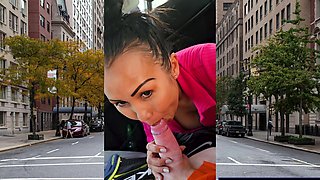 Public POV blowjob by busty Asian MILF