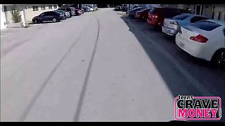 Young rides dildo on motorbike for cash