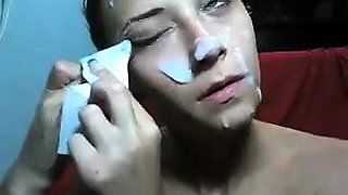 Beautiful girlfriend gets nailed doggystyle and facialized