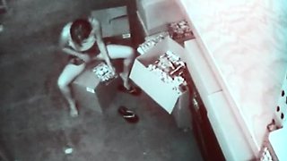 Stock room slut masturbating