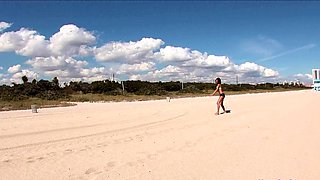 Lewd brunette ashley storm jerks big cock outdoor