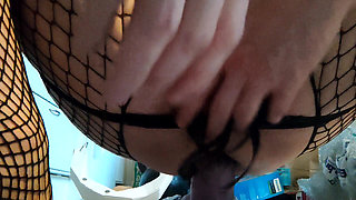 Sissyboy riding giant dildo
