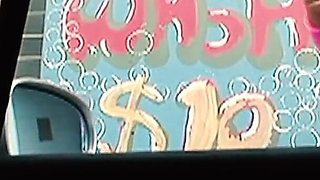 Brunette with Big Boobs Gets Fucked Inside a Car at the Car Wash