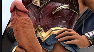 Wonder Woman Casually Jerking off Her Beautiful Transgender Cock