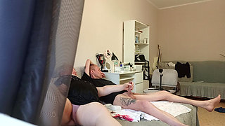 My Girlfriend Pleasures Me by Jerking off My Dick Before Cumming