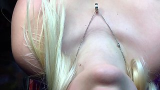 Big Boobed Blonde Masturbates With A Dildo In The Bathroom