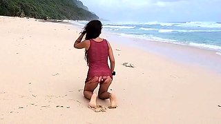 Public Beach Butt Plug Insertion by a Solo Female