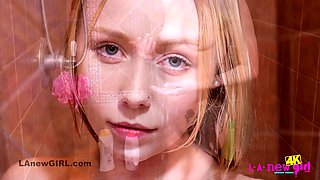 Beautiful blonde with braces takes sexy Shower in 4K