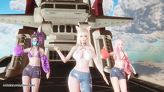 MMD Unis - Curious Ahri Akali Seraphine Hot Kpop Dance League of Legends Uncensored Hentai