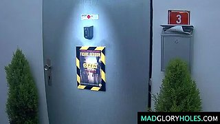 Hot Blonde MILF Luci Angel Takes Multiple Cocks in Glory Hole Gangbang