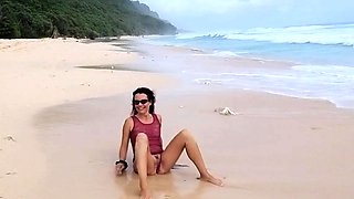 Public Beach Butt Plug Insertion by a Solo Female