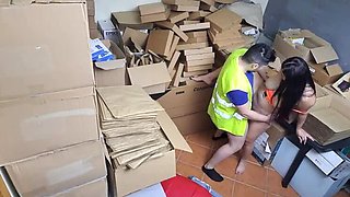Sexy Latina Boss Catches Worker Slacking Off in Warehouse - Squirting Miss & Hard Rock