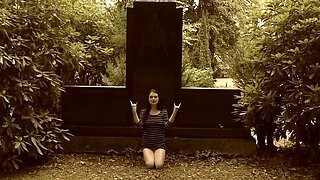 Sexy Brunette Rebeccaxhot Shows Off Her Perfect Body in Public Nudity at Old Cemetery