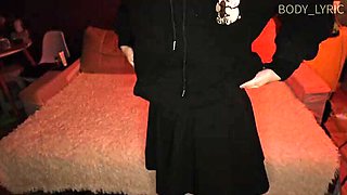 Sexy goth teen Lyric takes big cock and creampie - homemade POV blowjob