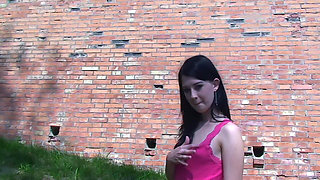 Cute Teen Lolly Flashing Her Small Tits and Pussy Outdoors