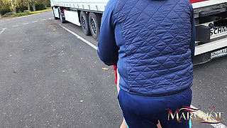 Exhib Parking Hgv: Routier Spots Me and Fucks Me Like a Bitch in the Cab of His Truck
