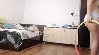 Sexy Wife Workout at Home Naked. Amateur Wife Masturbates with Her Fingers in Her Pussy