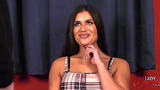 Barely CFNM from swarthy beauty with big tits ended with huge cumshot from guy with big cock