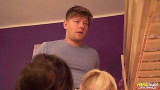 Cougar trains teen some tricks and sex tips with teenie college girl bf - fakehub