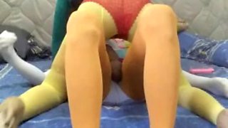 Nylondollcouple ride to orgasm