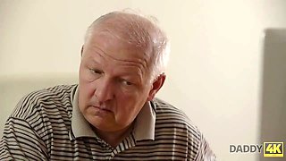 Daddy4k. big old man cant stand against in front of beautiful teen