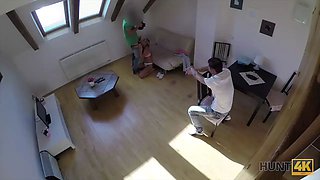 HUNT4K. Hot sex for money on couch culminates with awesome cumshot