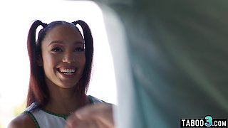 Ebony teenager waits BF on his dads big cock