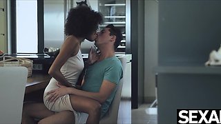 Beautiful black Brazilian babe gets her fix of caffeine and cock