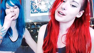 Red and Blue Haired Emo Babe Sucking And Slobbering