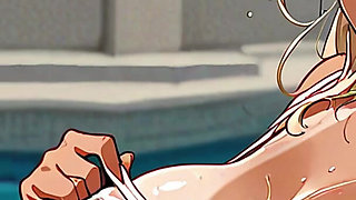 Horny Blonde Showing Tits at Pool