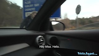 Public agent hitchhiker screwed outdoors and indoors in fishnet body suit