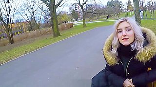 Cute teen 18+ swallows cum for cash - public blowjob in the park by Eva Elfie