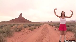 Hitchhiker Amber Rayne Bound & Fucked Rough in Desert Threesome BDSM