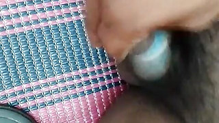 Masturbating wearing condom and ring
