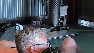 Ebony MILF Gets Her Ass Eaten and Pussy Fingered in a Hot Tub