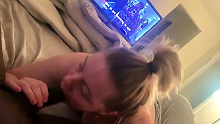Blonde amateur blowjob POV in public