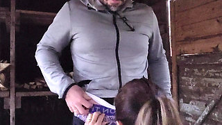 Fucking my wife outside while she is chopping fire wood