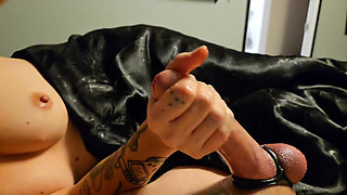 Sensual oiled edging handjob from goth teen gf ends in multiple cumshots
