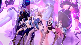 R18-MMD Everglow-Dun Dun StripVers. Ahri Akali Evelynn Kaisa