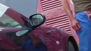 Pierced babe gets anally fucked in a car