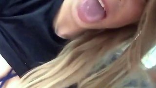 Blonde Amateur Gives Road Head in the Car - Big Cock Blowjob